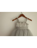 Beaded Gray Satin Tulle Flower Girl Dress Photoshoot Dress